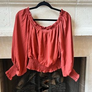 Burgundy, long sleeve off the shoulder top, , never worn